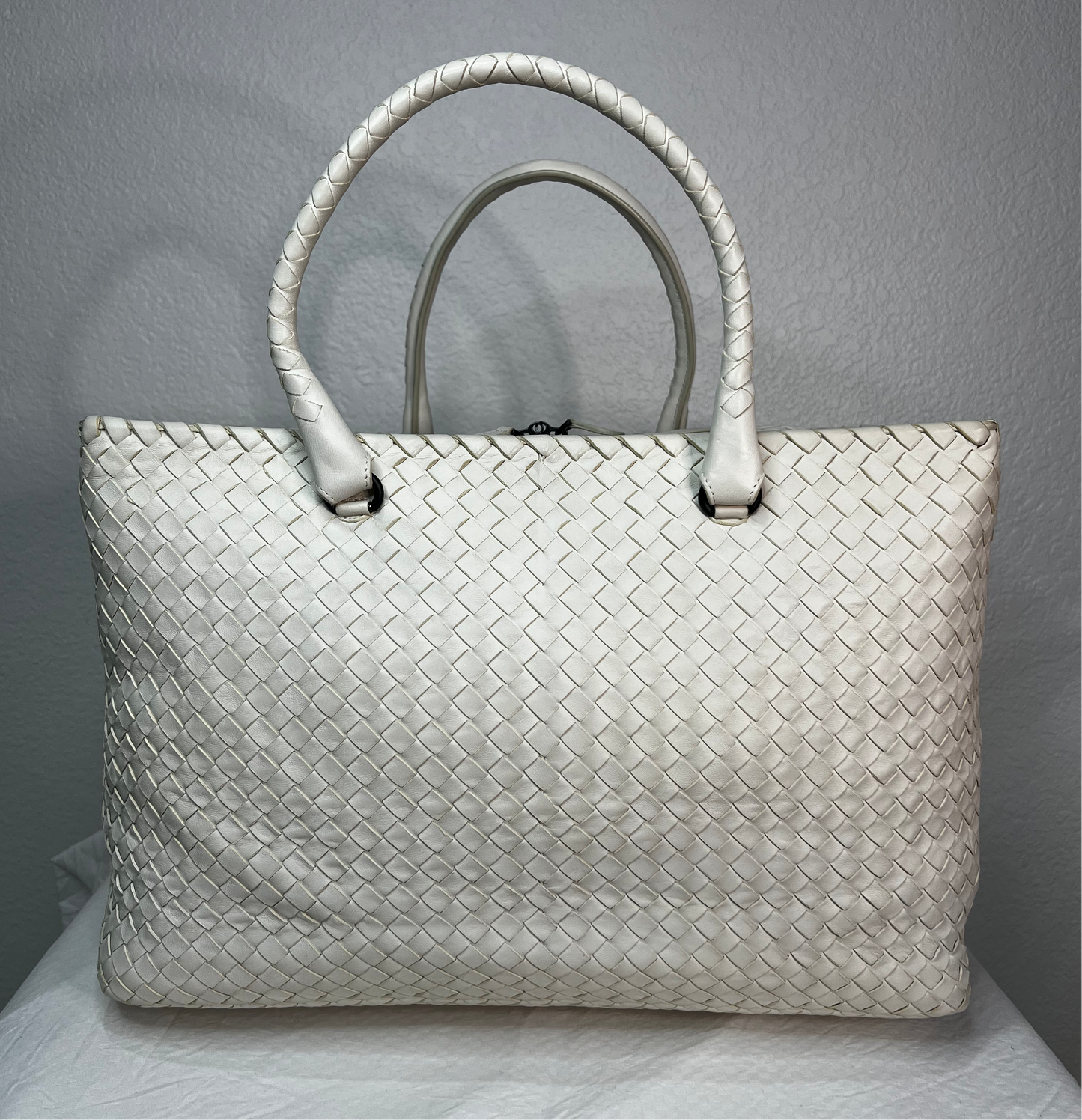 Used Bottega Veneta Brick Satchel Tote Bag in Intrecciato Leather, Ruthenium Hardware