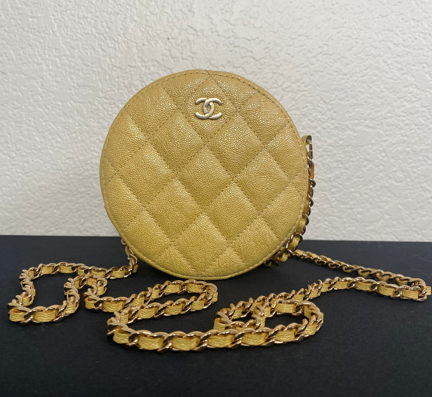 Chanel CC Quilted Caviar Round Clutch With Chain crossbody bag