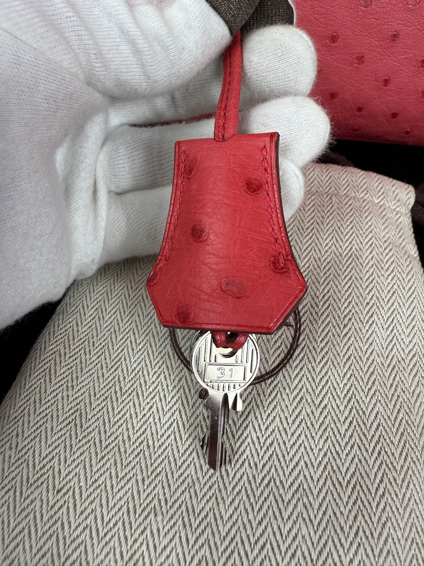 Used Hermes Birkin Handbag Bougainvillea Ostrich with Palladium Hardware 30