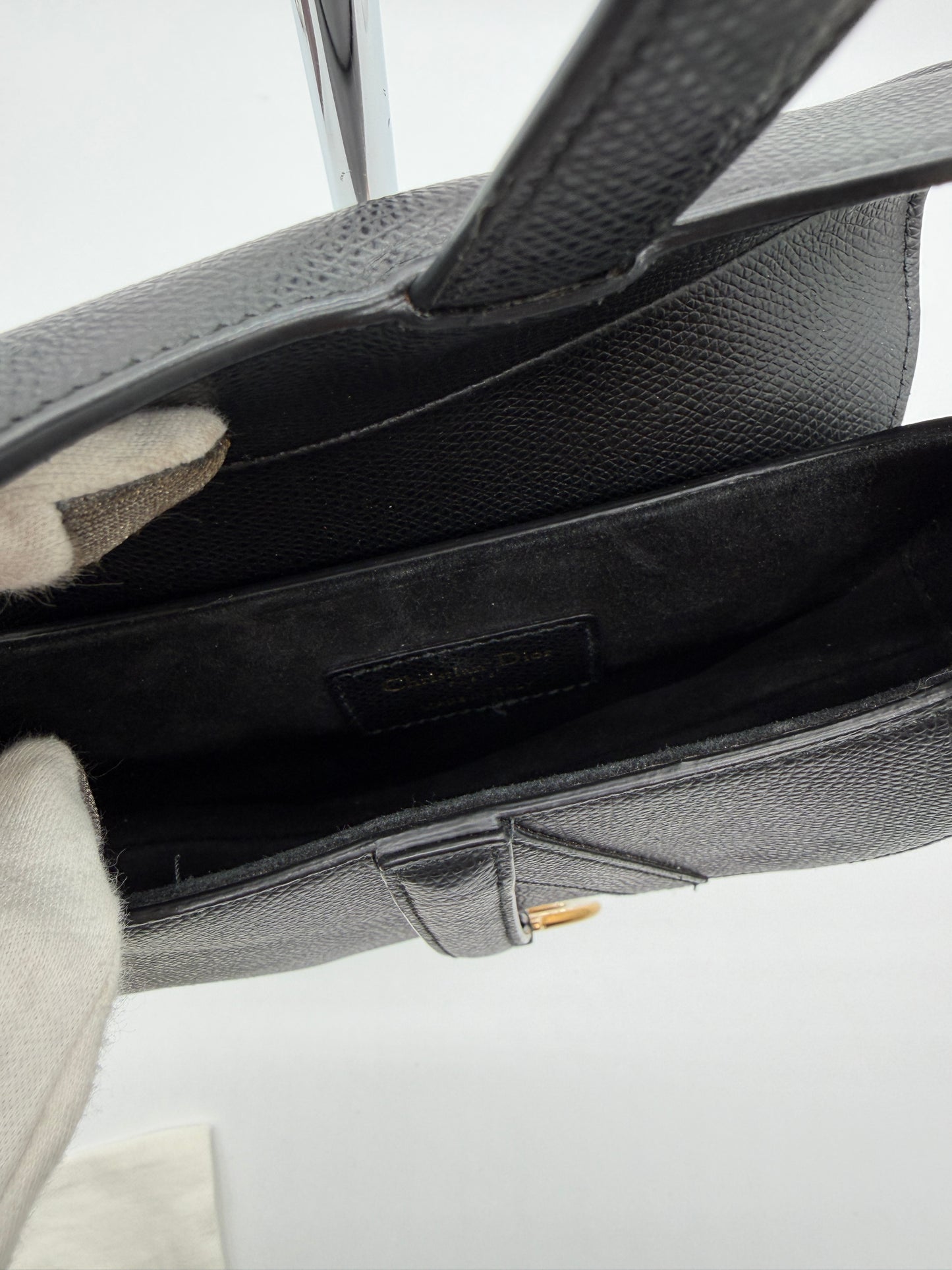 Christian Dior Saddle Bag Black Grained Calfskin Leather