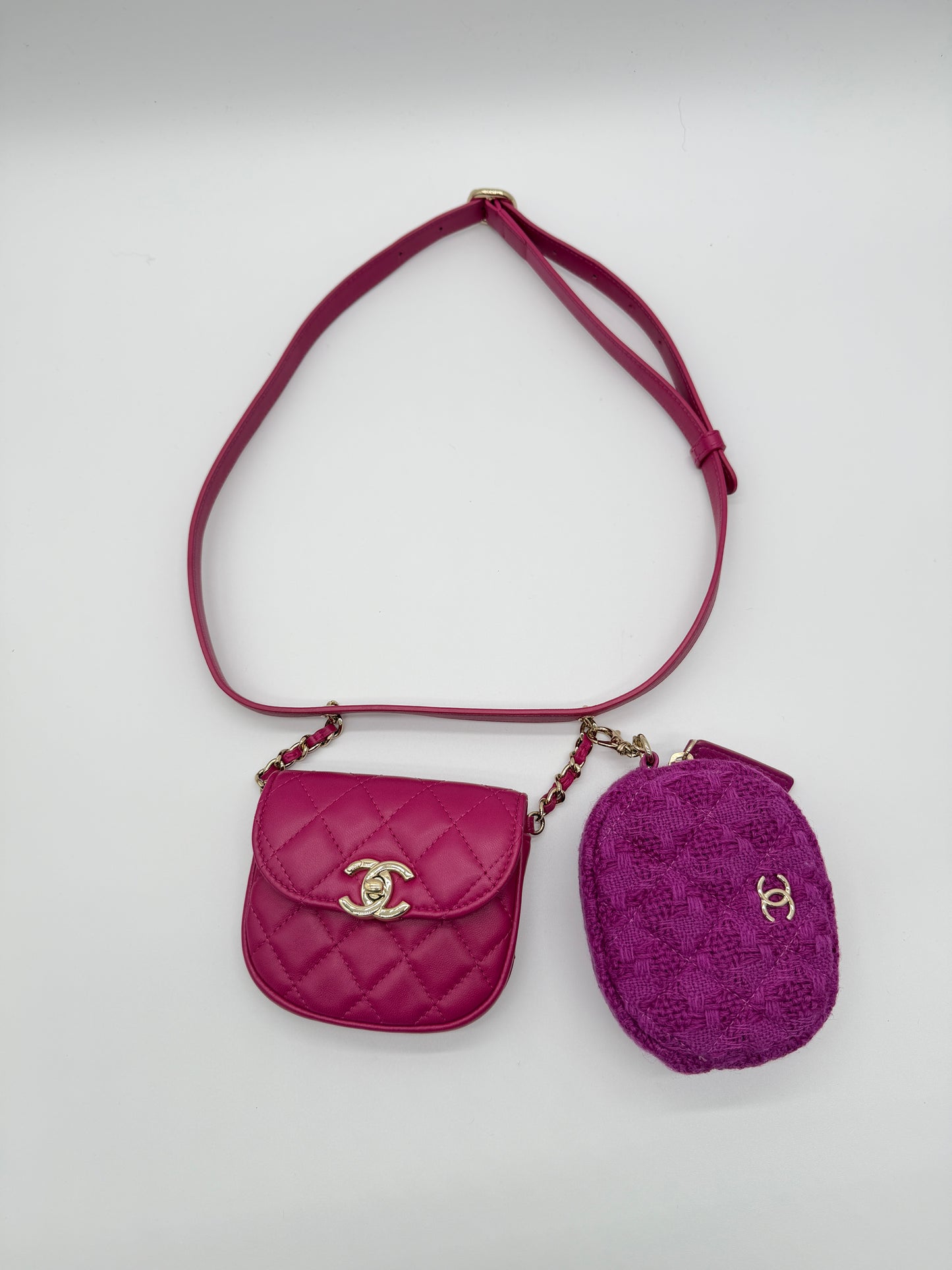 Chanel Tweed & Lambskin Quilted Waist Bag Fuchsia