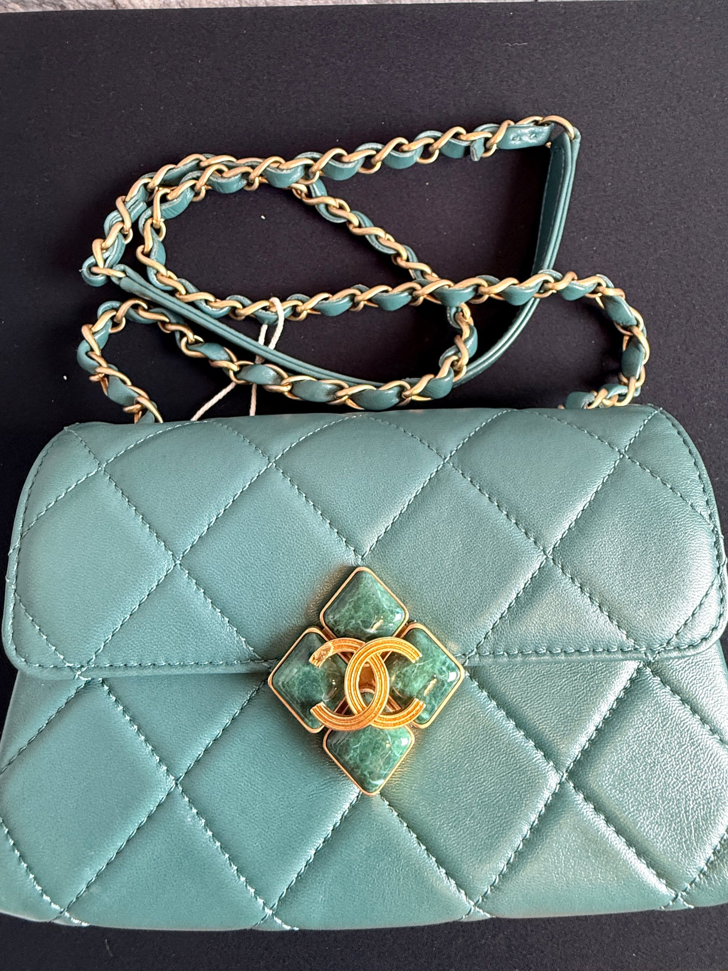 Chanel Small Lambskin Flap Bag with Green Stone CC Turn-Lock