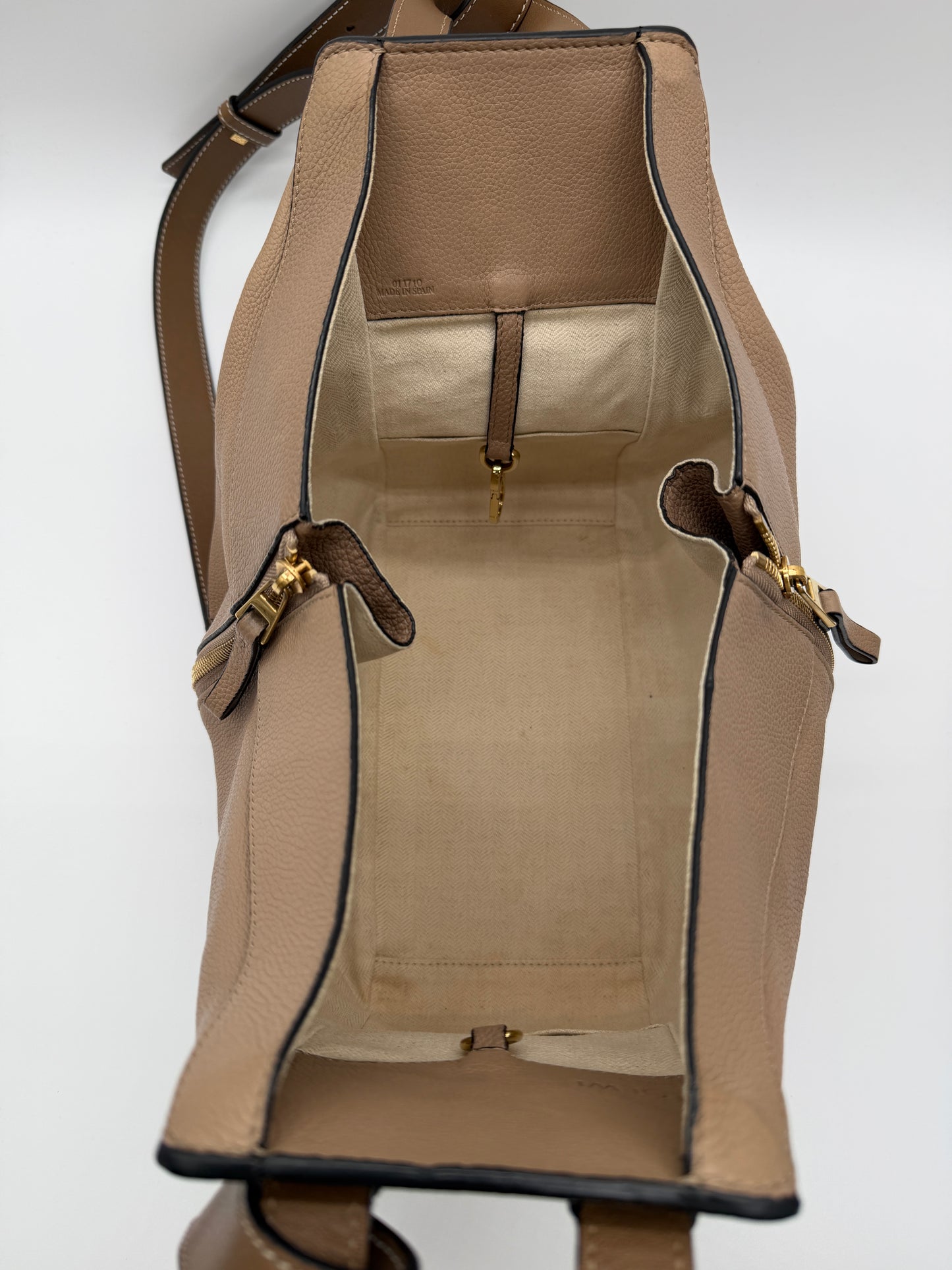 Loewe Hammock Hobo Shoulder Bag in Taupe Pebbled Calfskin Leather LX873