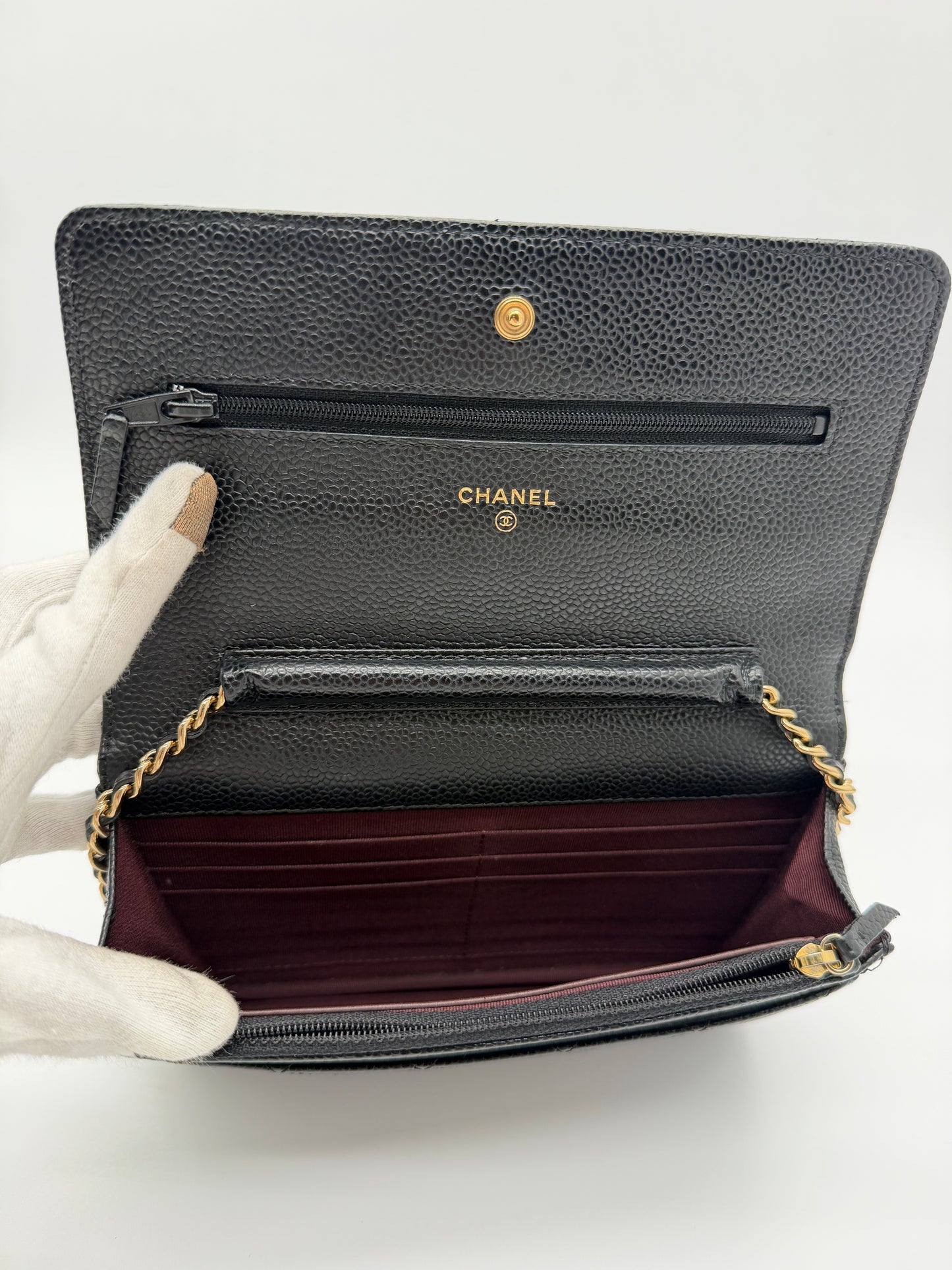 Chanel Classic Black Caviar Quilted Wallet on Chain yyp31