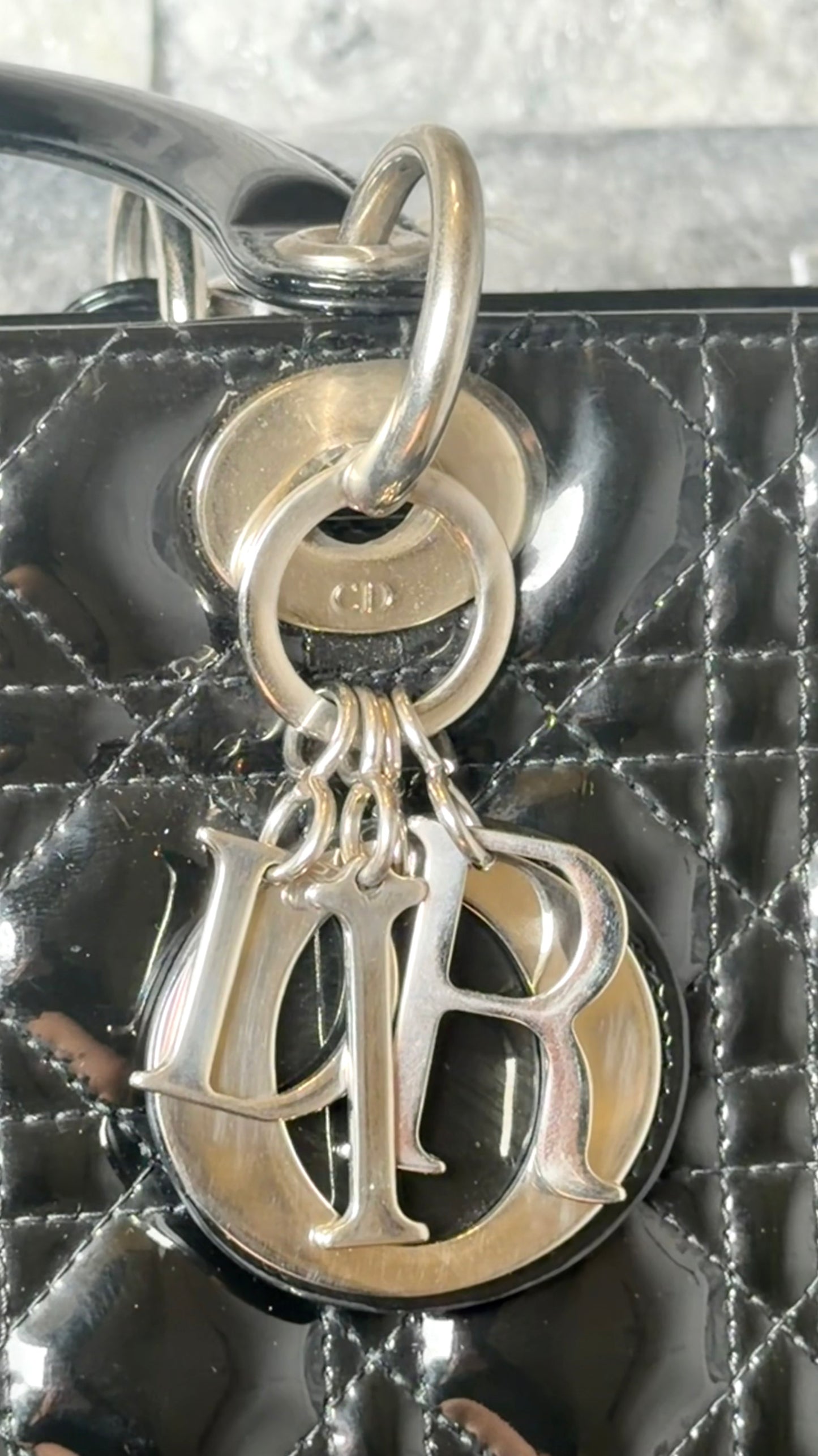 Christian Dior Lady Dior Handbag Black Patent Cannage Leather Silver-Tone Hardware