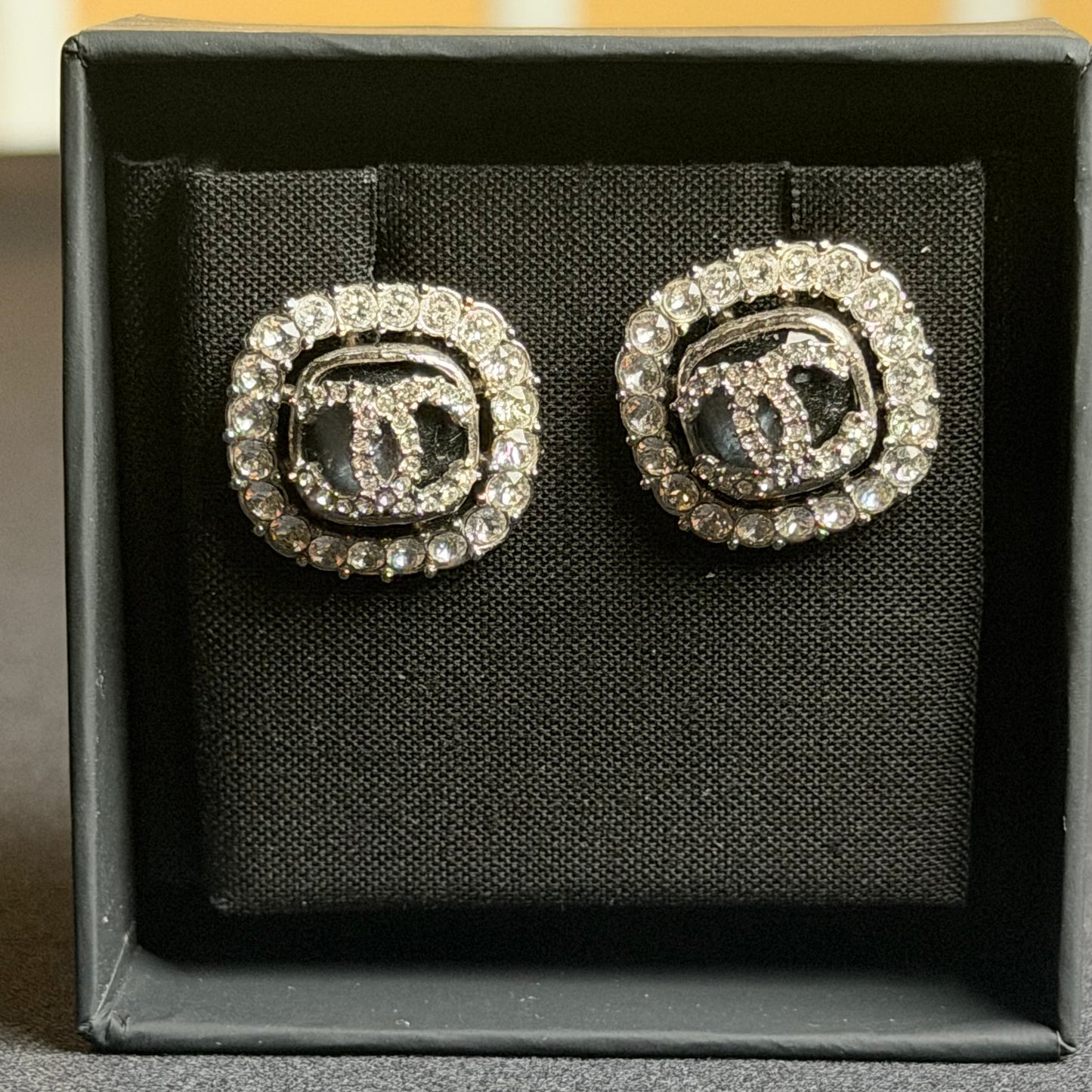 Chanel C20C Crystal Halo CC Stud Earrings – Silver-Tone