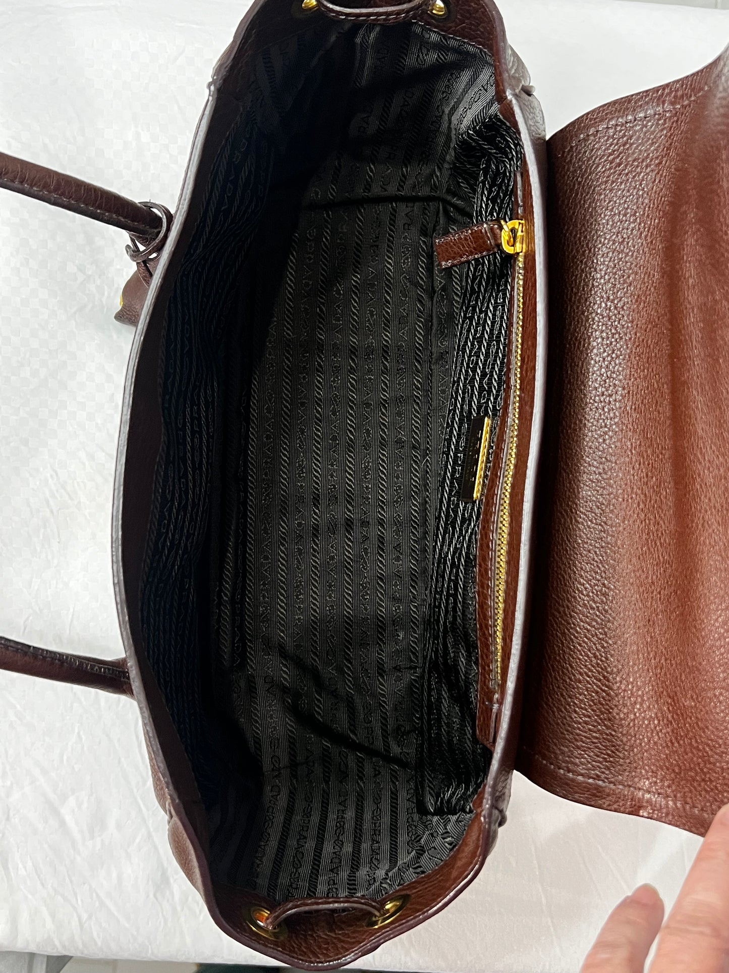 PRe Owned Prada Pattina Pushlock Satchel Vitello Daino Medium