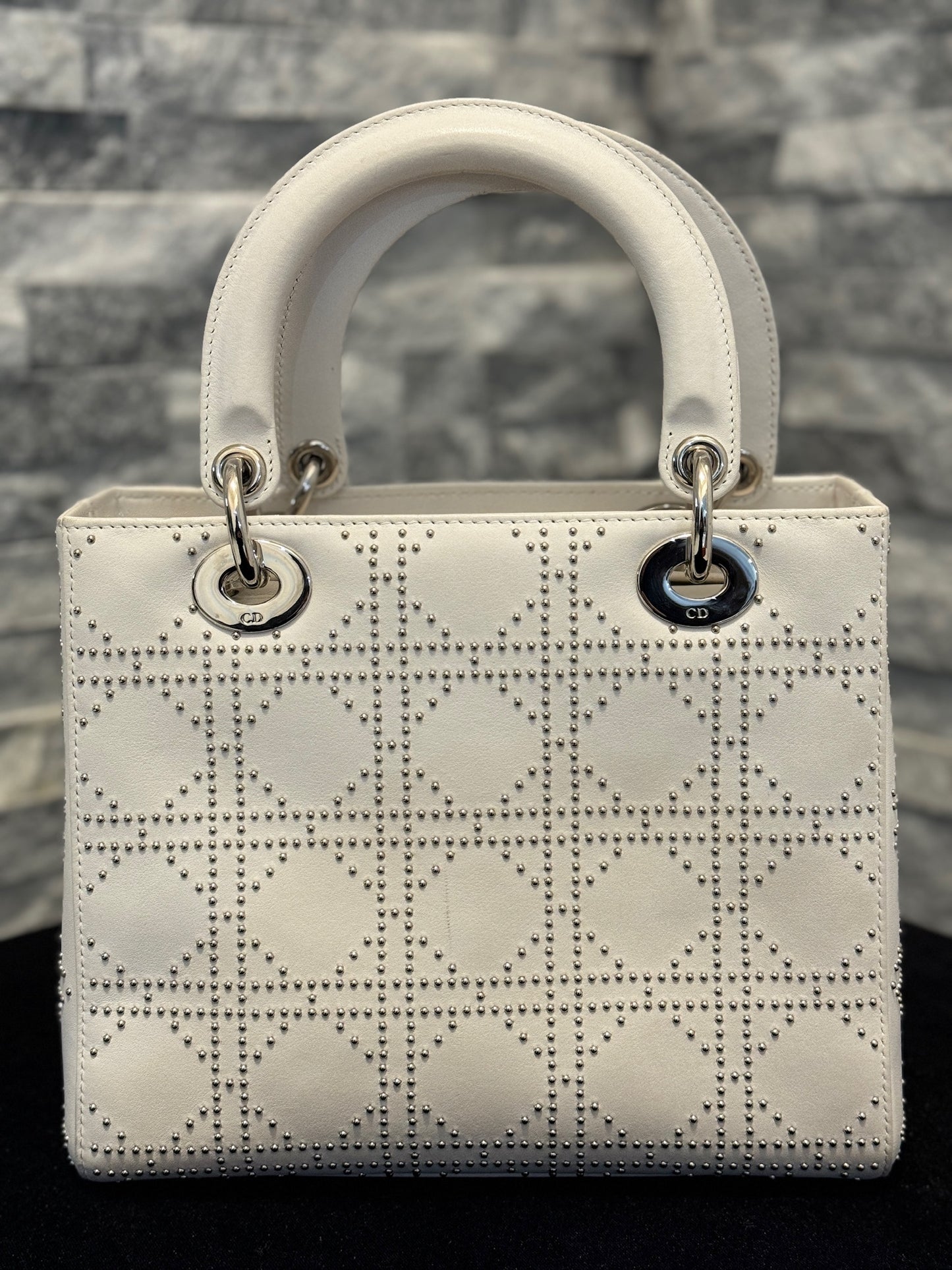 Pre Owned Lady Dior Studded Leather Top Handle Bag