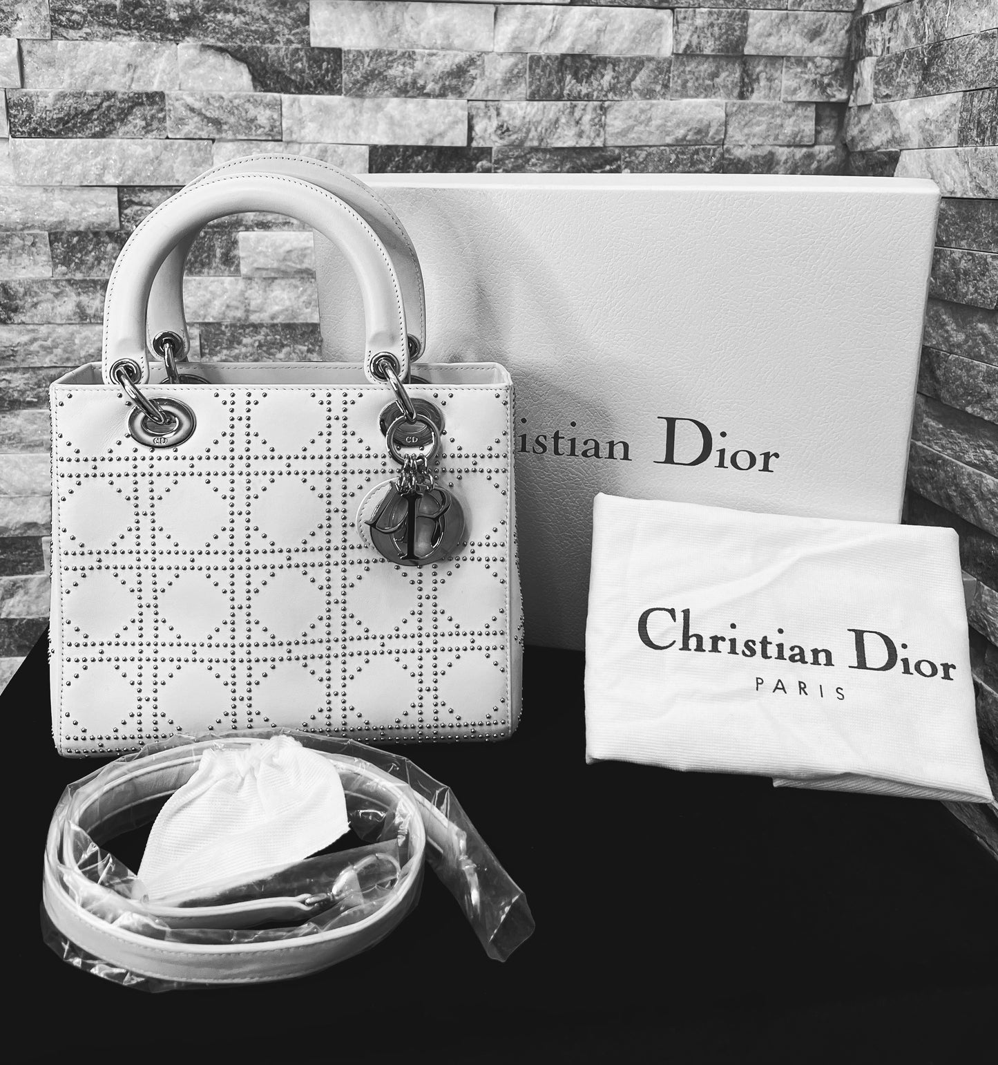 Pre Owned Lady Dior Studded Leather Top Handle Bag
