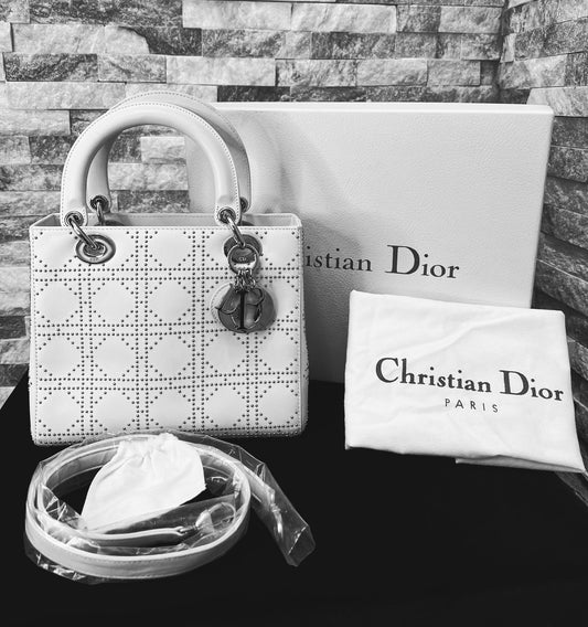 Pre Owned Lady Dior Studded Leather Top Handle Bag
