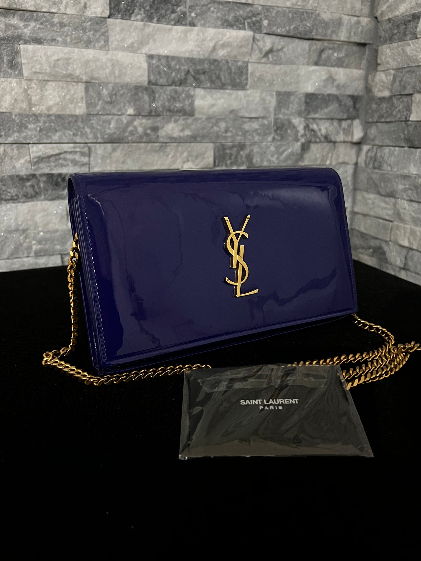 Pre Owned SAINT LAURENT Patent Calfskin Monogram Kate