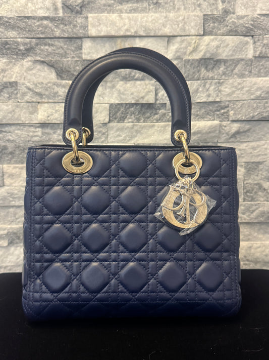 Lady Dior Medium Bag – Blue Cannage Lambskin with Silver Hardware