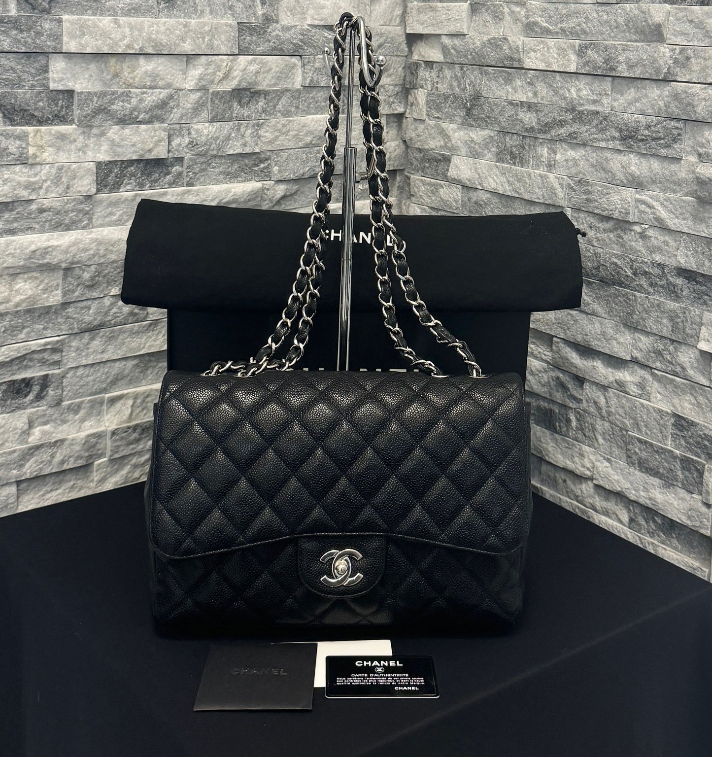 Classic Chanel Caviar Maxi Flap Silver Hardware