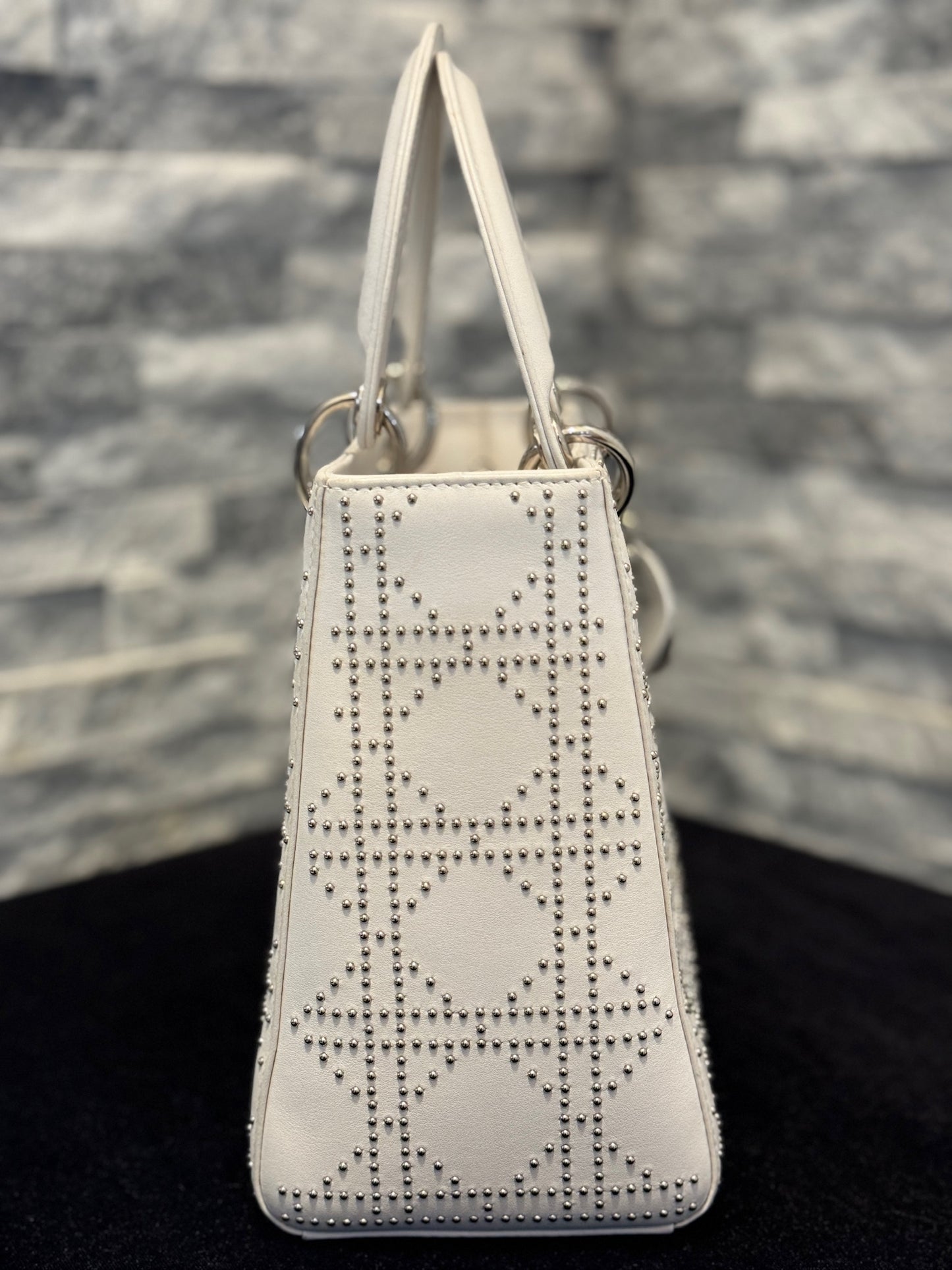Pre Owned Lady Dior Studded Leather Top Handle Bag