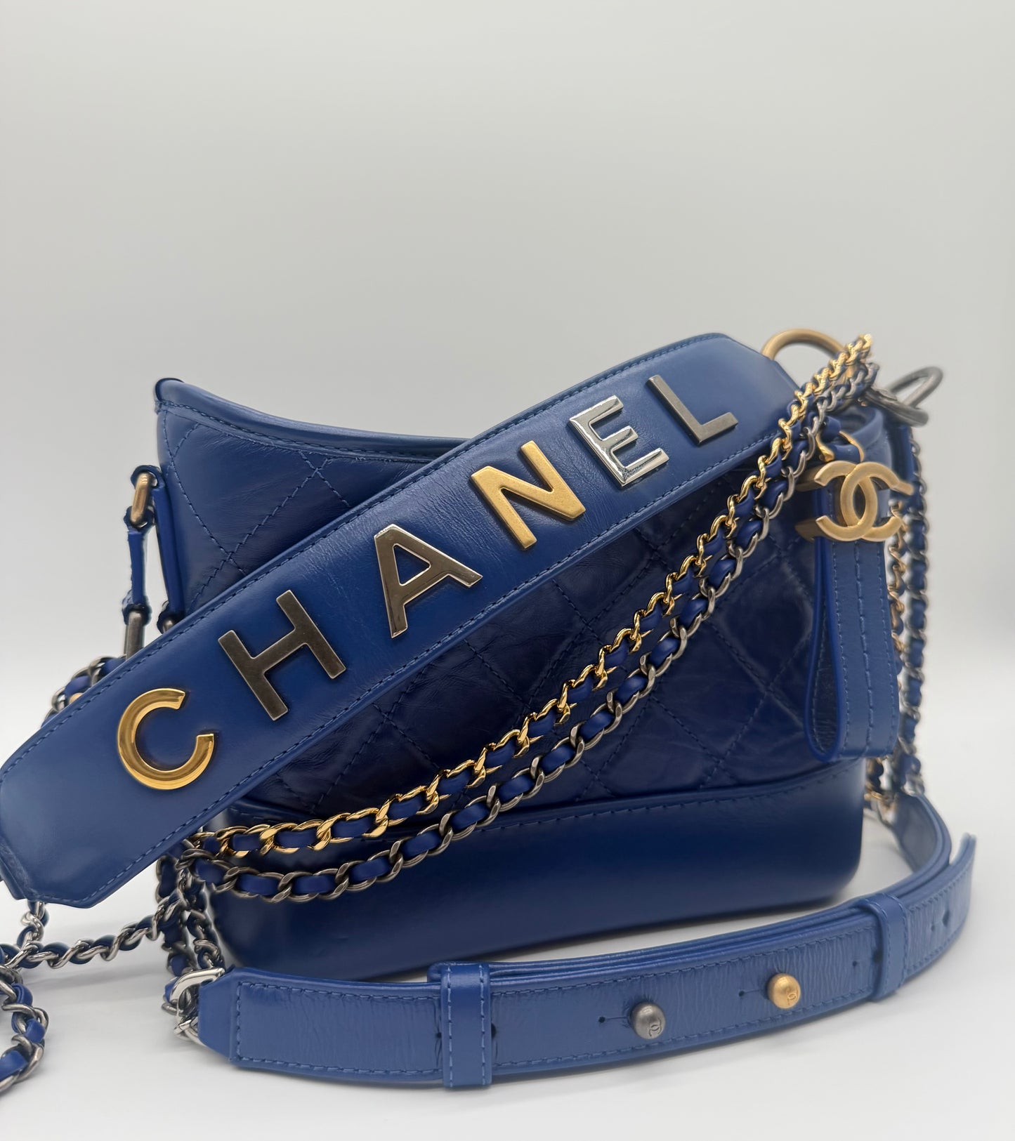 Chanel Gabrielle Hobo Bag Vibrant Blue Aged Quilted Calfskin Leather