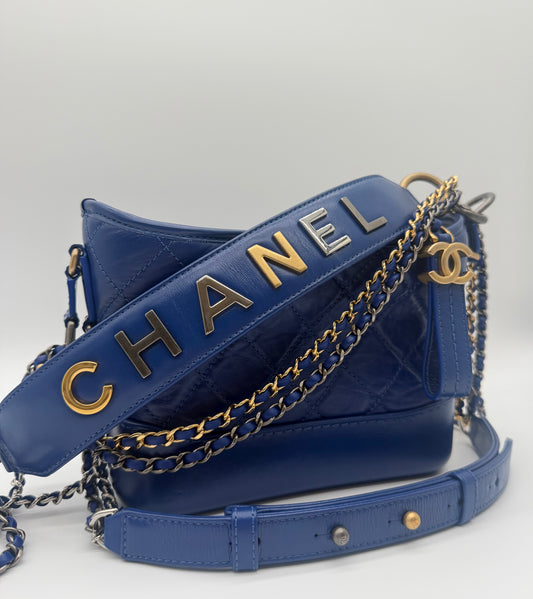 Chanel Gabrielle Hobo Bag Vibrant Blue Aged Quilted Calfskin Leather