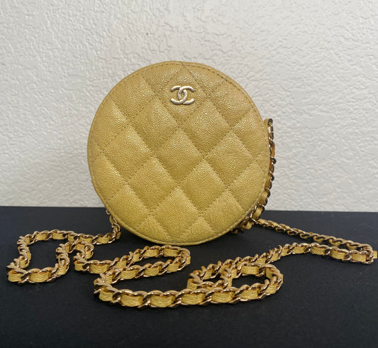 Chanel CC Quilted Caviar Round Clutch With Chain crossbody bag