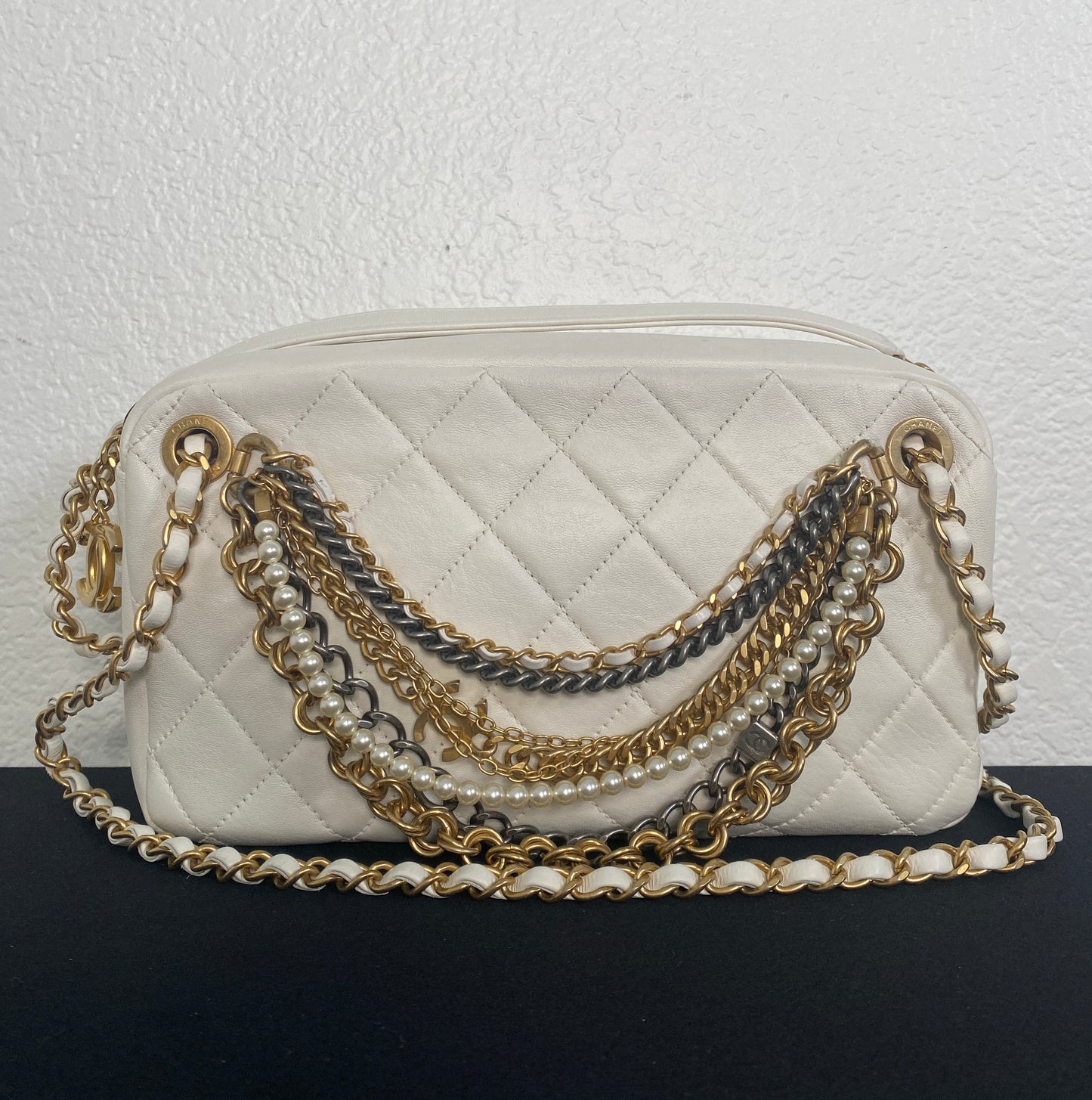 Chanel Quilted Lambskin Pearl Chain Camera Bag