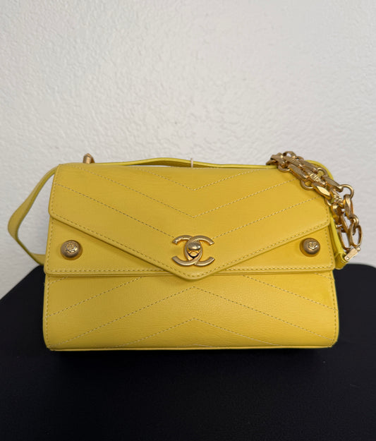 Chanel Quilted Chevron Envelope Flap Bag - Yellow