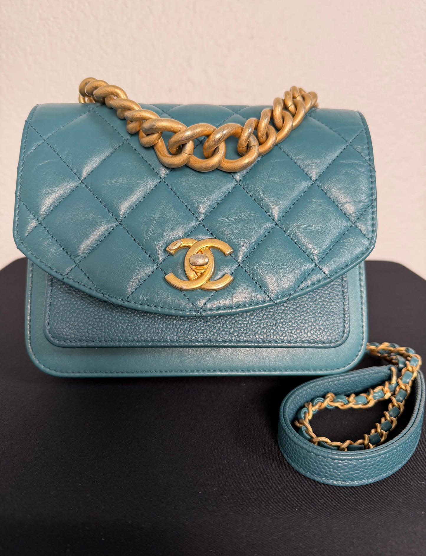 Chanel Mini Quilted Mixed Leather Chain Handle Flap Bag