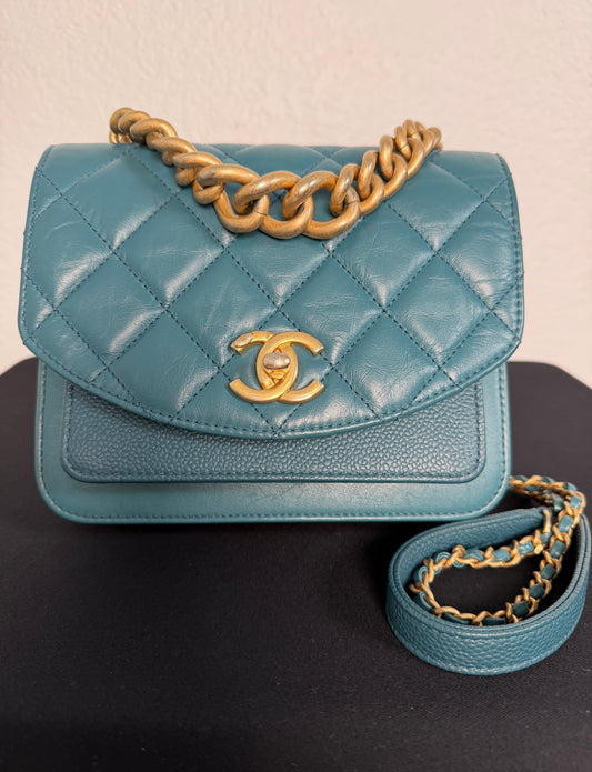 Chanel Mini Quilted Mixed Leather Chain Handle Flap Bag