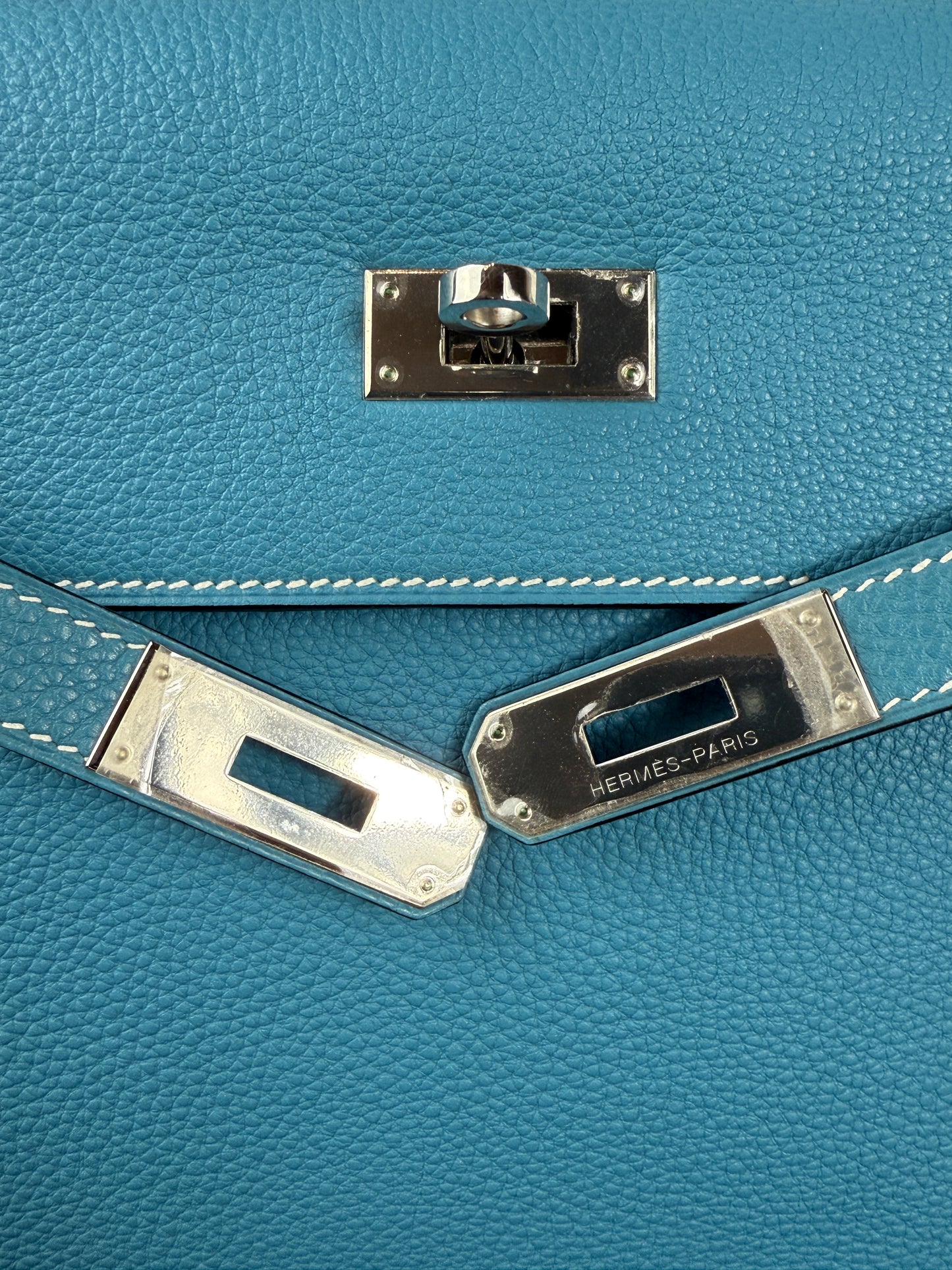 Hermes Kelly 32 Bleu Jean in Togo Leather - Palladium Hardware