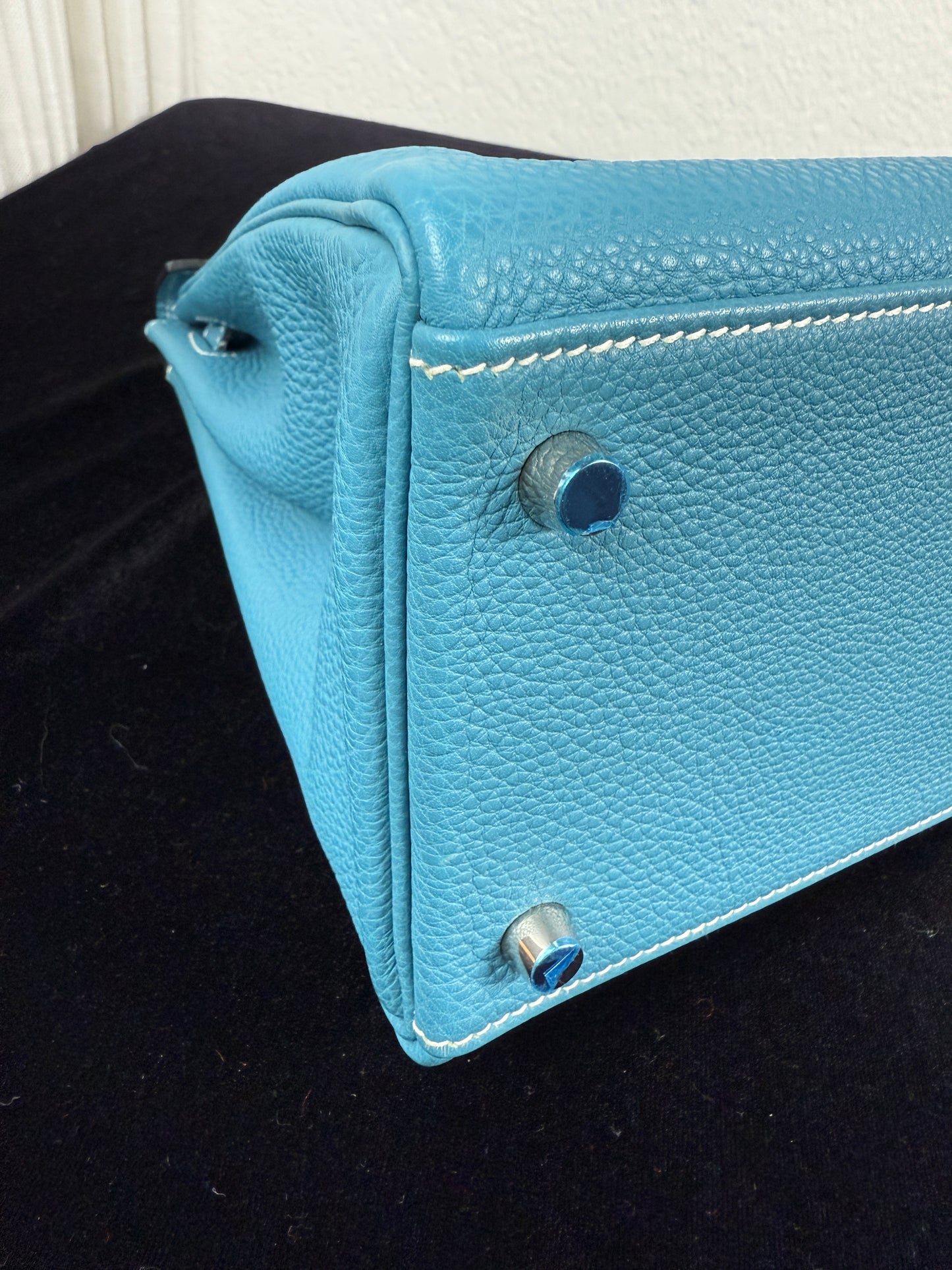 Hermes Kelly 32 Bleu Jean in Togo Leather - Palladium Hardware