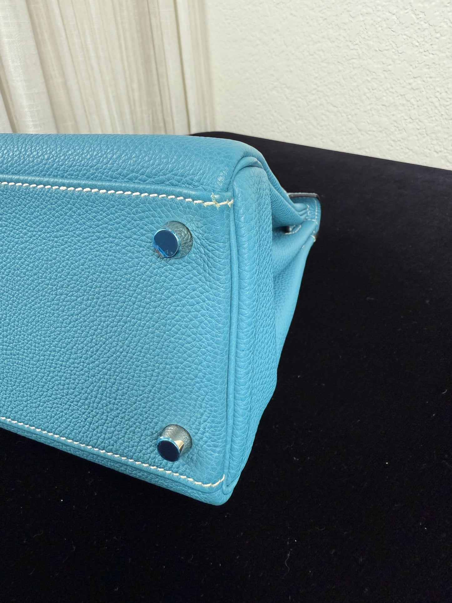 Hermes Kelly 32 Bleu Jean in Togo Leather - Palladium Hardware