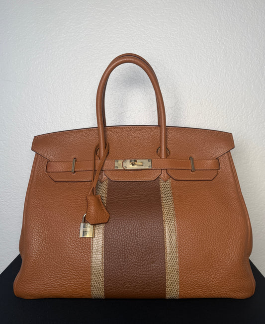 Hermès Club Birkin 30 Gold Clémence Marron d'Inde Ficelle Lizard Permabrass Hardware