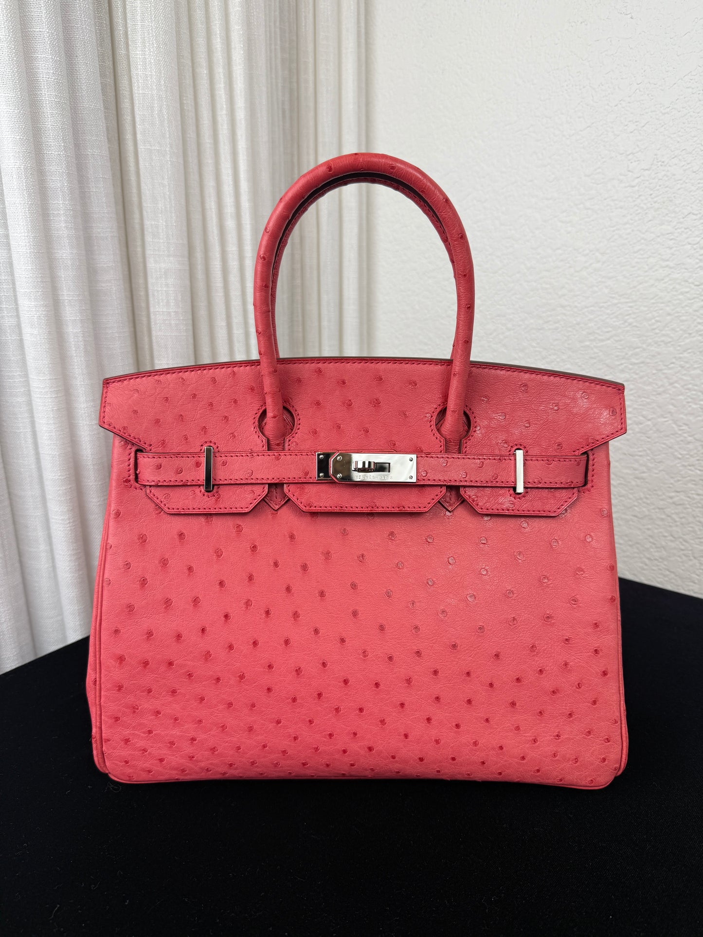 Used Hermes Birkin Handbag Bougainvillea Ostrich with Palladium Hardware 30