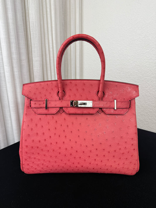 Used Hermes Birkin Handbag Bougainvillea Ostrich with Palladium Hardware 30