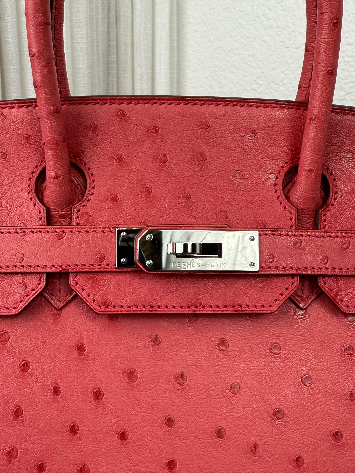 Used Hermes Birkin Handbag Bougainvillea Ostrich with Palladium Hardware 30
