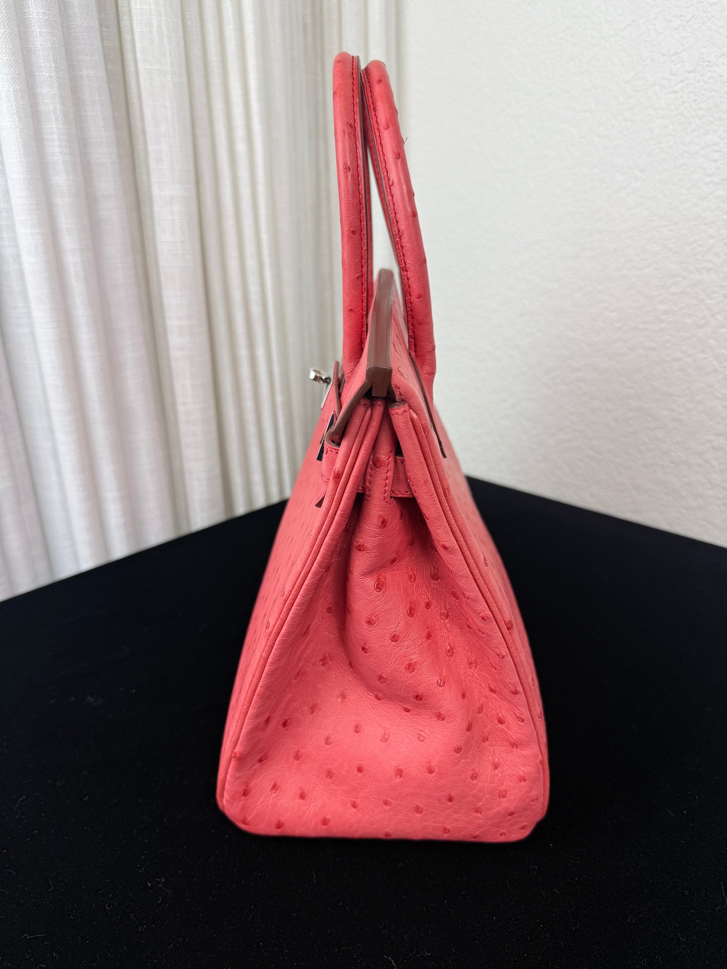 Used Hermes Birkin Handbag Bougainvillea Ostrich with Palladium Hardware 30