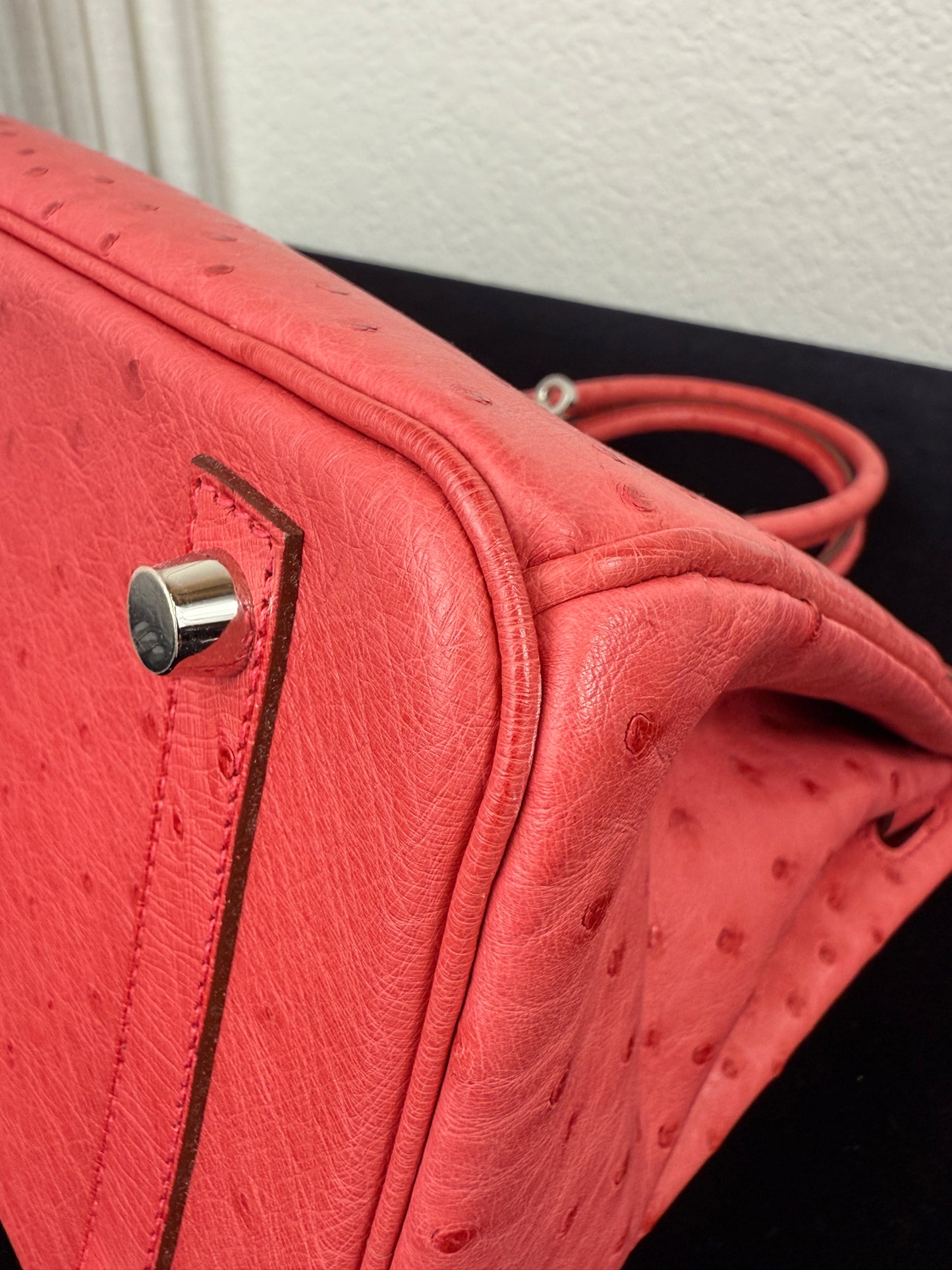 Used Hermes Birkin Handbag Bougainvillea Ostrich with Palladium Hardware 30