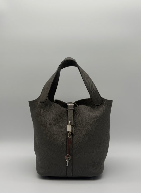 Hermès Picotin Lock 18 Gris Meyer Clemence Leather Palladium Hardware