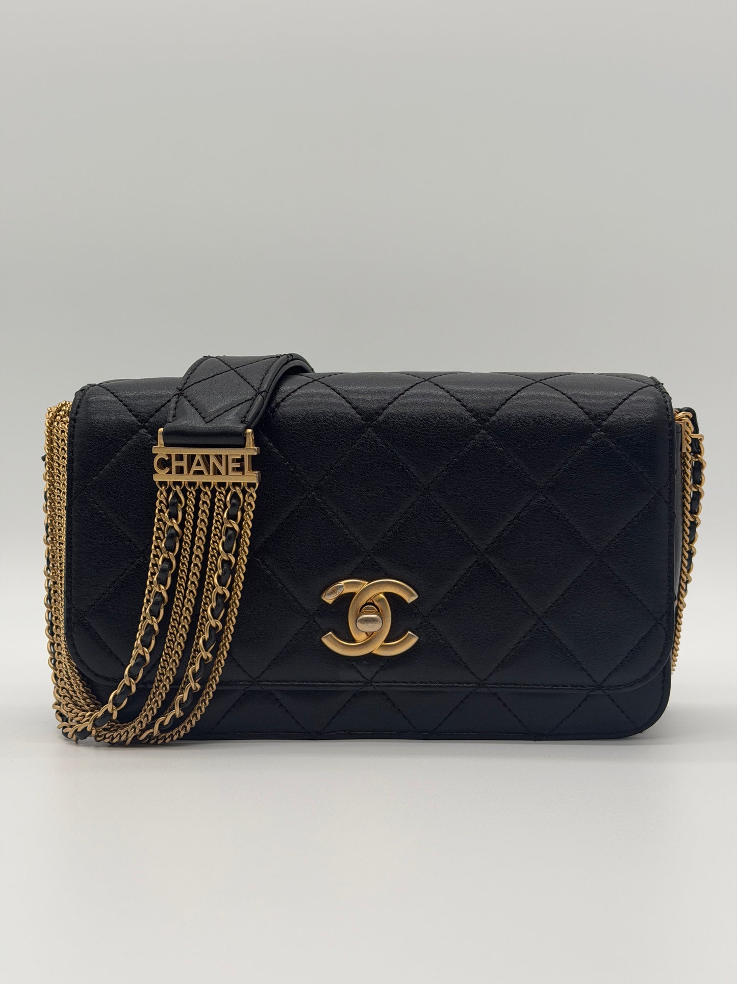 Chanel Black Multi Chain Strap Small Flap w/ card & receipt