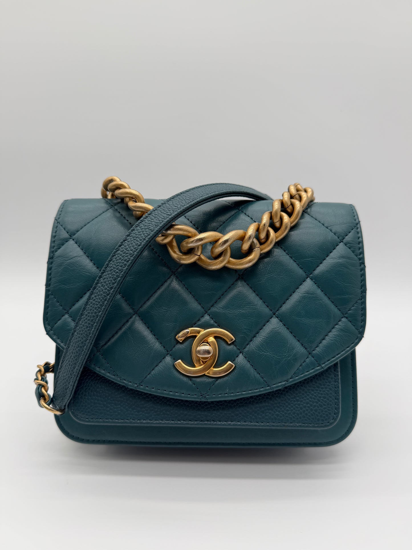 Chanel Mini Quilted Mixed Leather Chain Handle Flap Bag