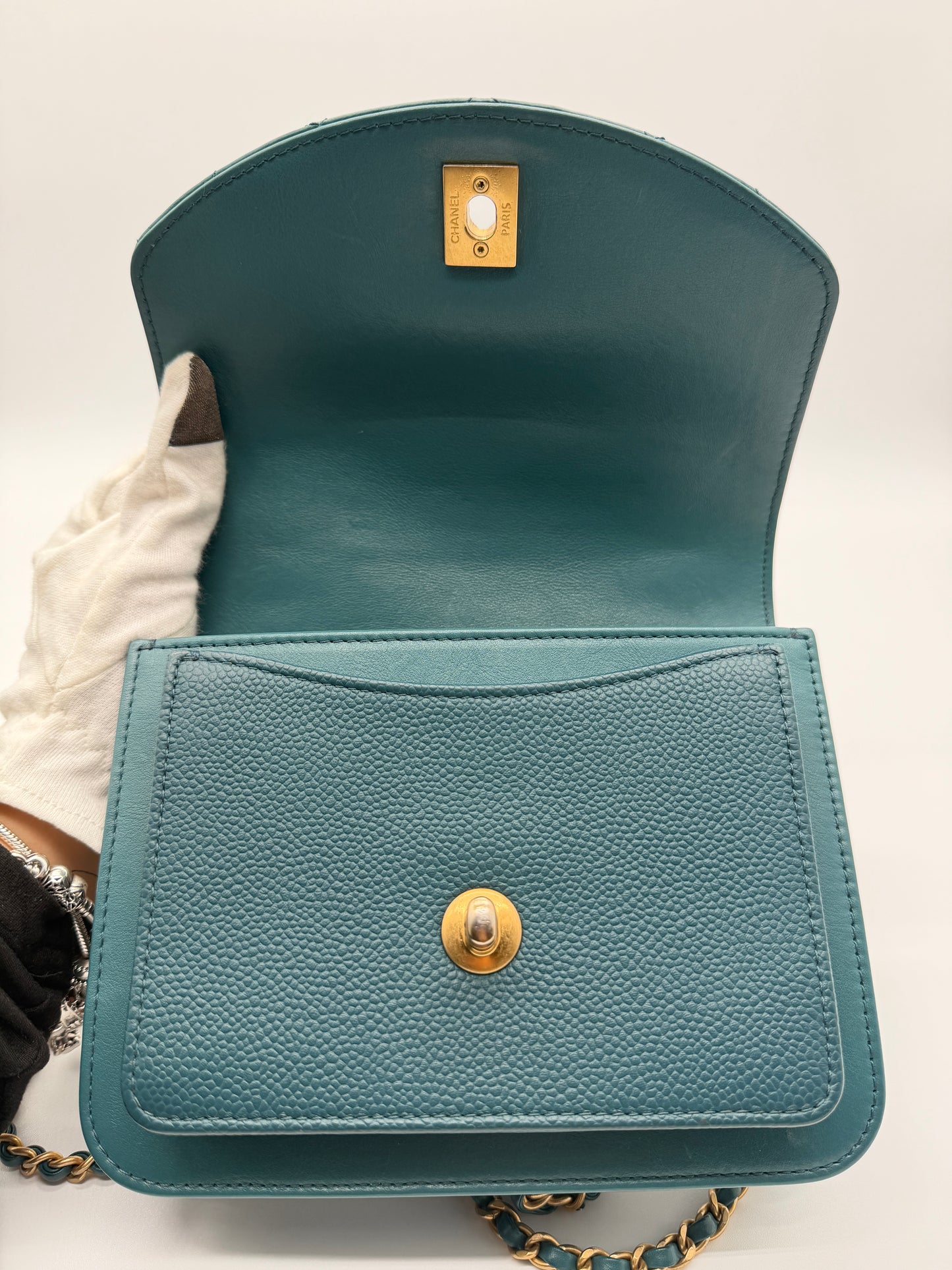 Chanel Mini Quilted Mixed Leather Chain Handle Flap Bag