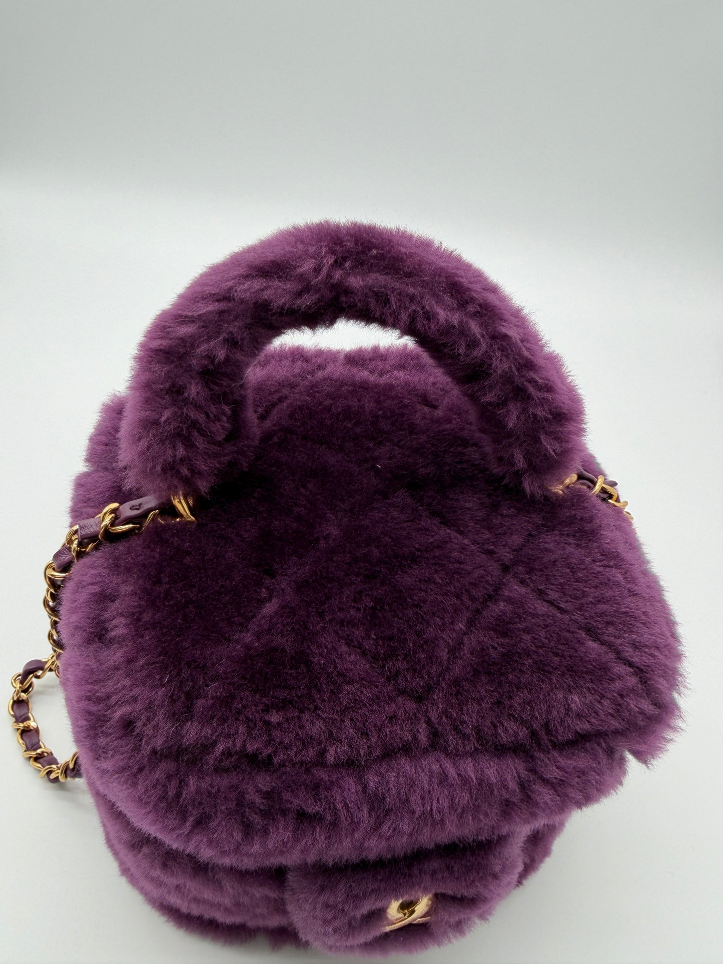Chanel Shearling Vanity Case with Chain Purple Fur Bag