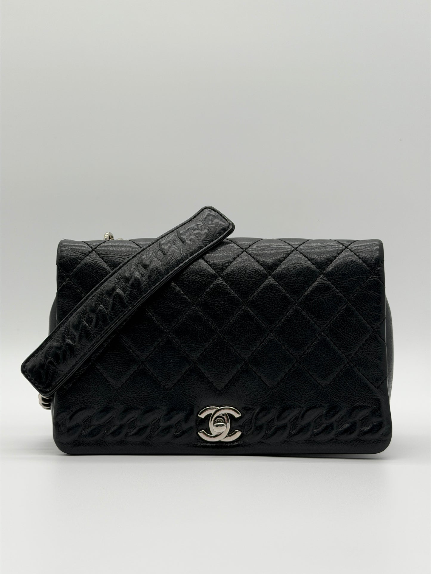 Chanel Braided Edge Flap Bag Black Quilted Caviar Leather
