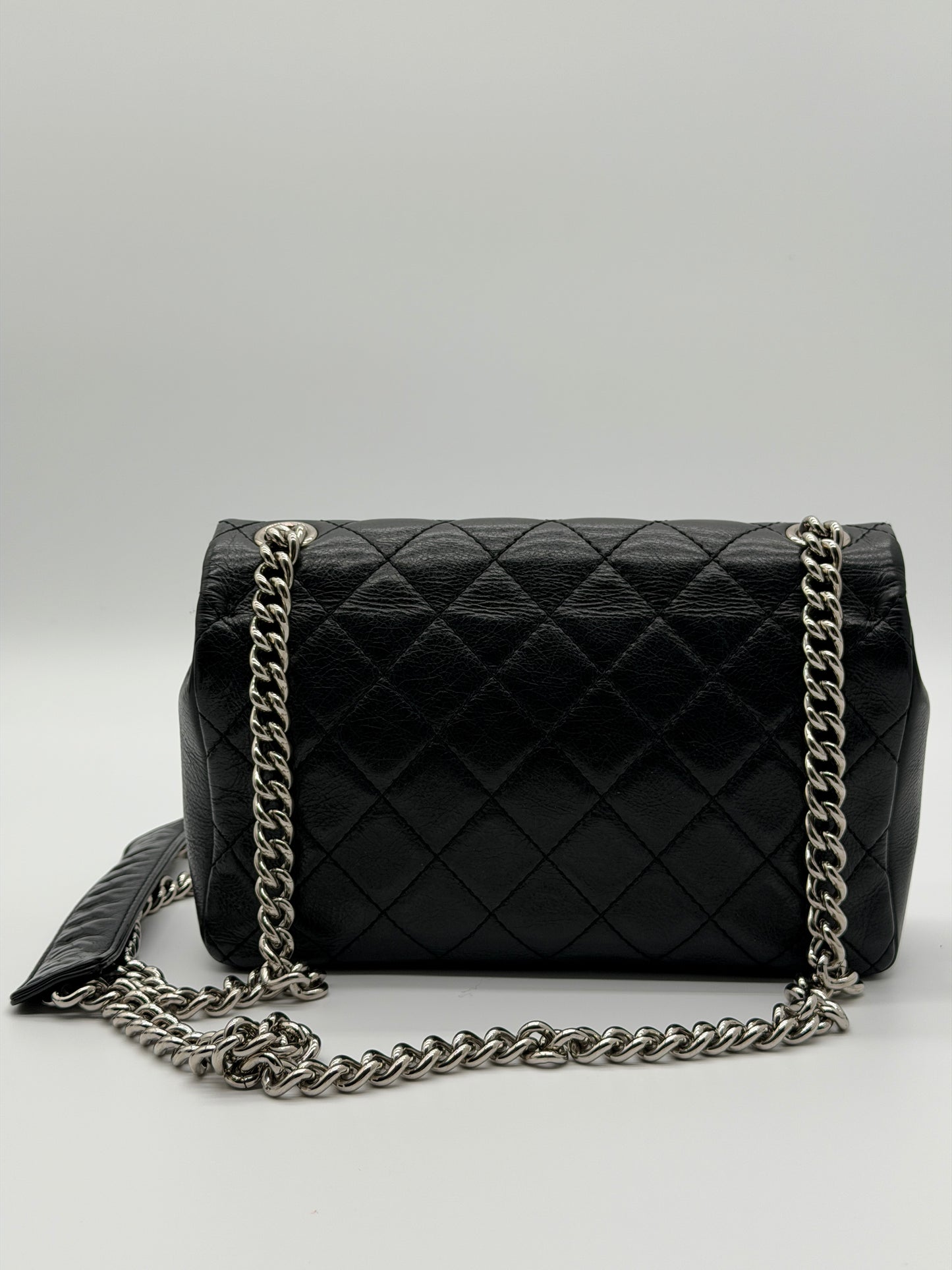 Chanel Braided Edge Flap Bag Black Quilted Caviar Leather