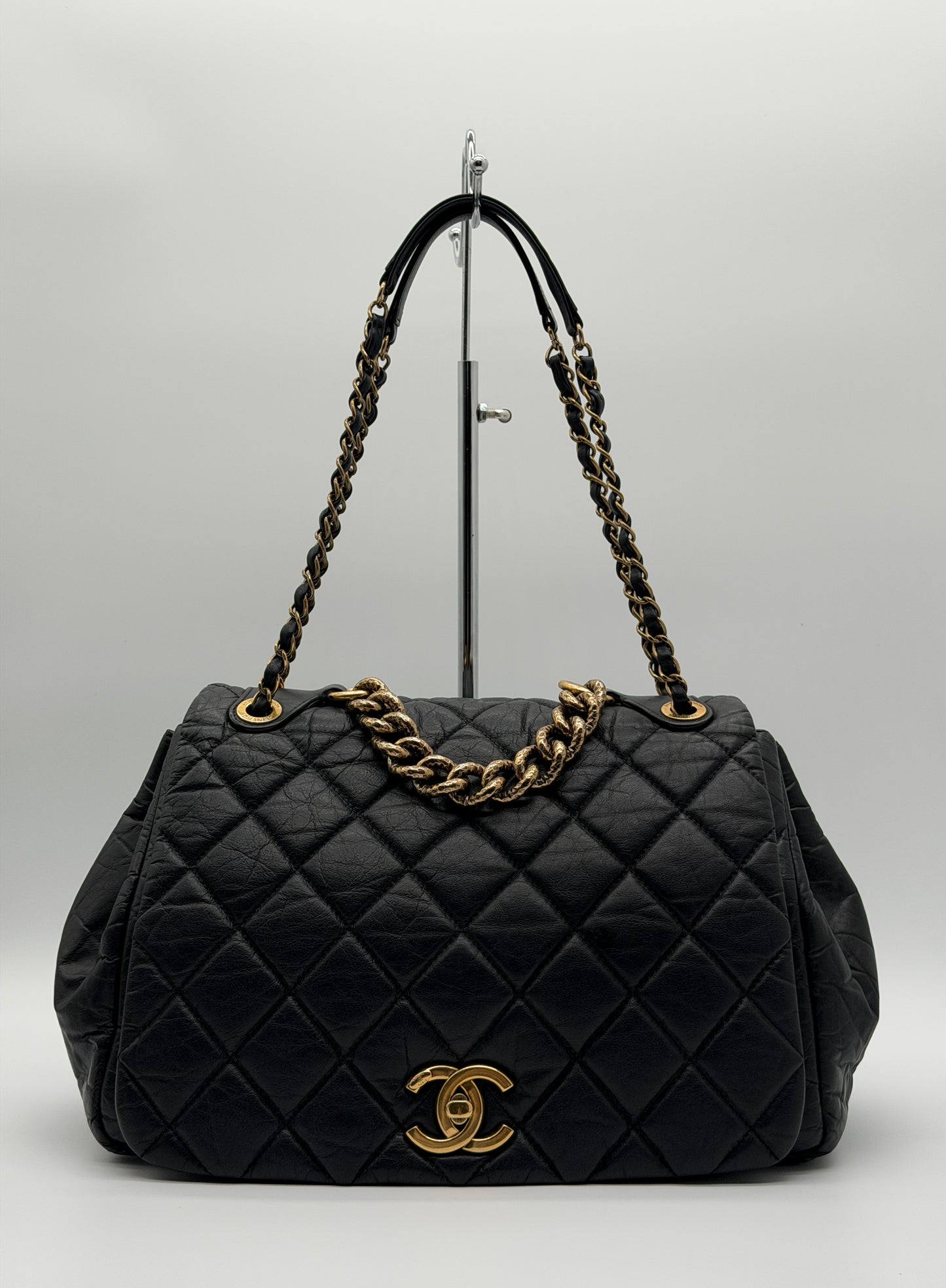 Chanel Large Quilted Shopping Tote Black Caviar Leather lx608