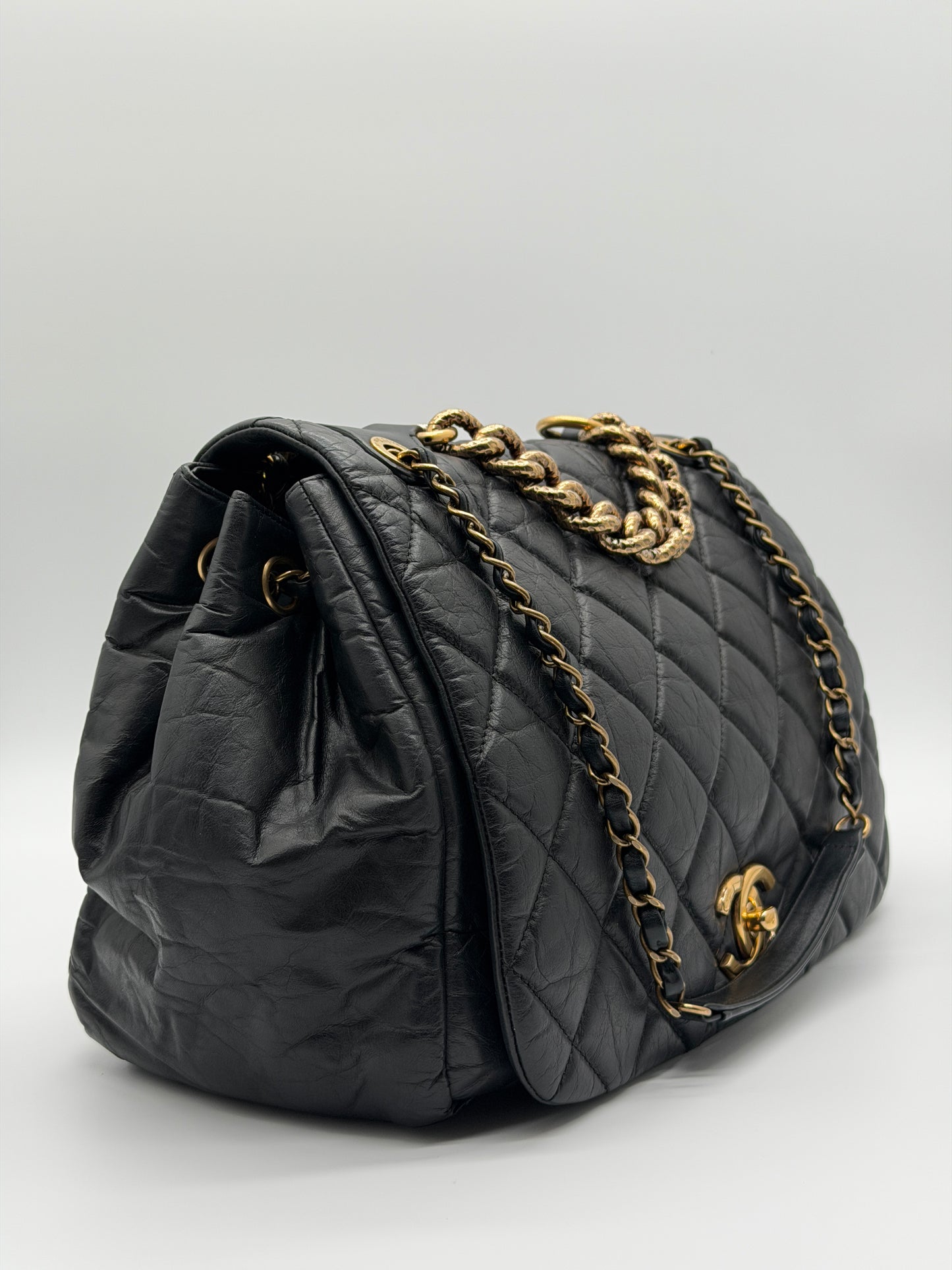 Chanel Large Quilted Shopping Tote Black Caviar Leather lx608