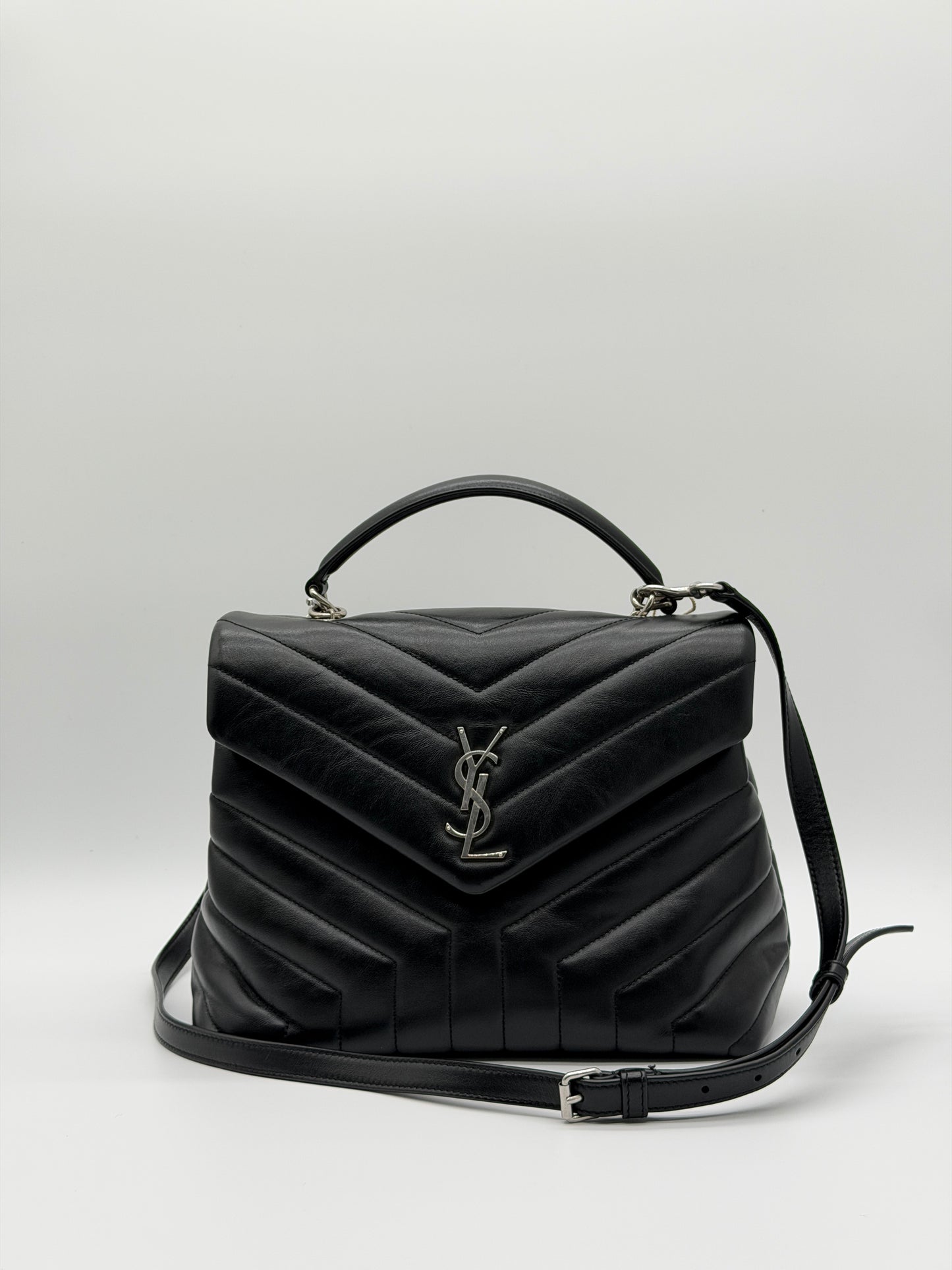 Saint Laurent Loulou Medium Black Matelassé Leather Top Handle Bag lx561