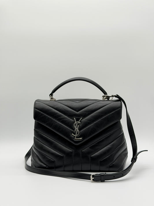 Saint Laurent Loulou Medium Black Matelassé Leather Top Handle Bag lx561