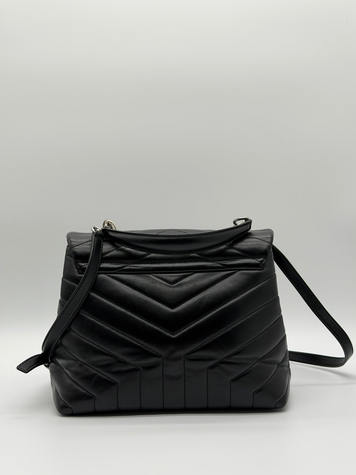 Saint Laurent Loulou Medium Black Matelassé Leather Top Handle Bag lx561