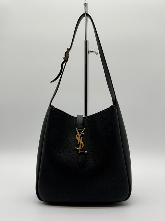 Saint Laurent Le 37 Small Bucket Bag in Black Grained Leather