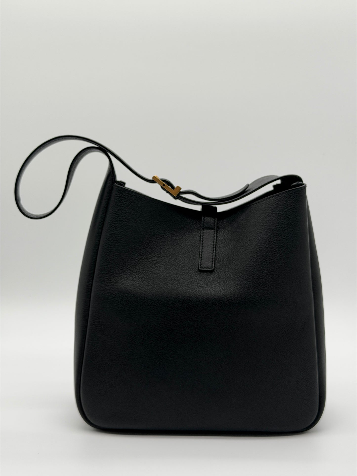 Saint Laurent Le 37 Small Bucket Bag in Black Grained Leather