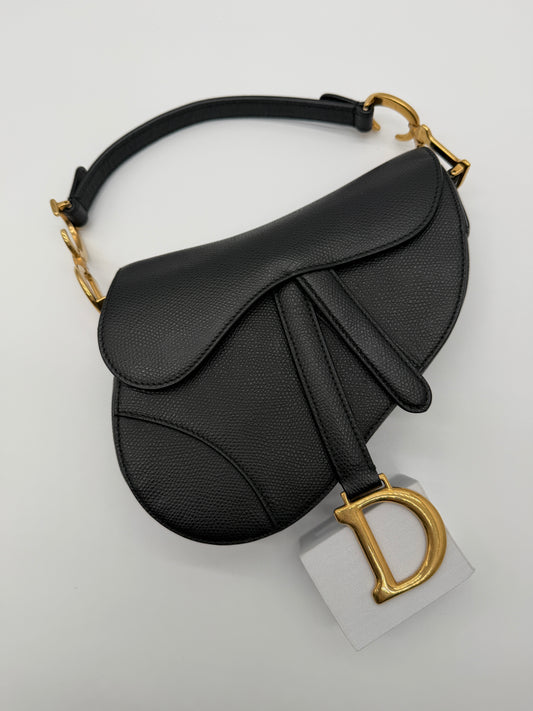 Christian Dior Saddle Bag Black Grained Calfskin Leather