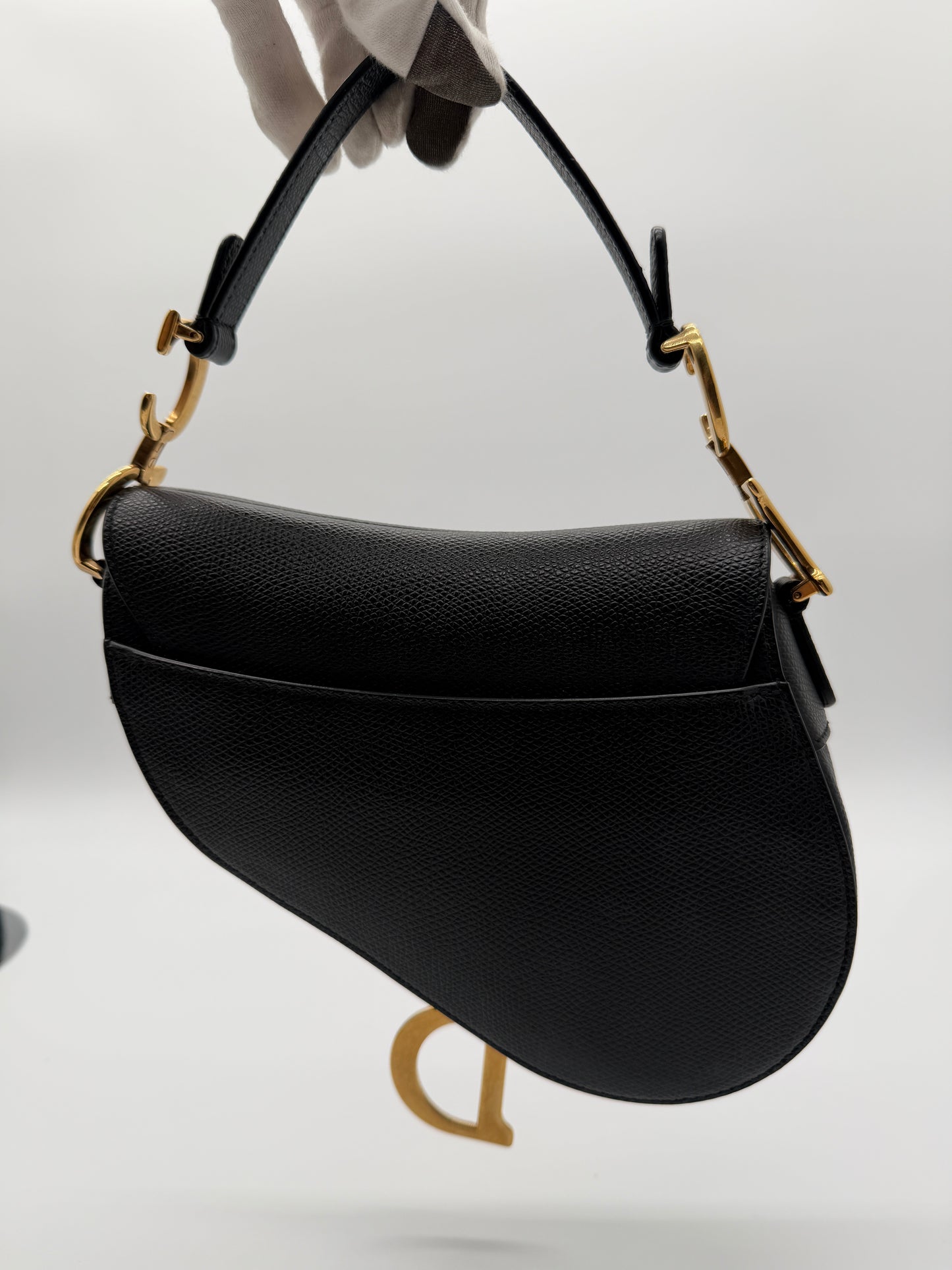 Christian Dior Saddle Bag Black Grained Calfskin Leather
